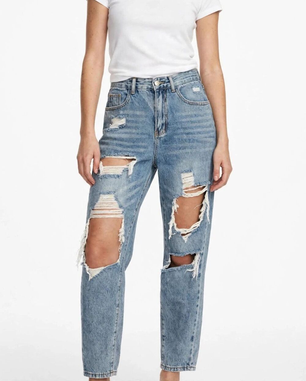 Y2K Thrashed Fashion Jeans Womens Ripped Distressed Boyfriend Grunge 27" Waist